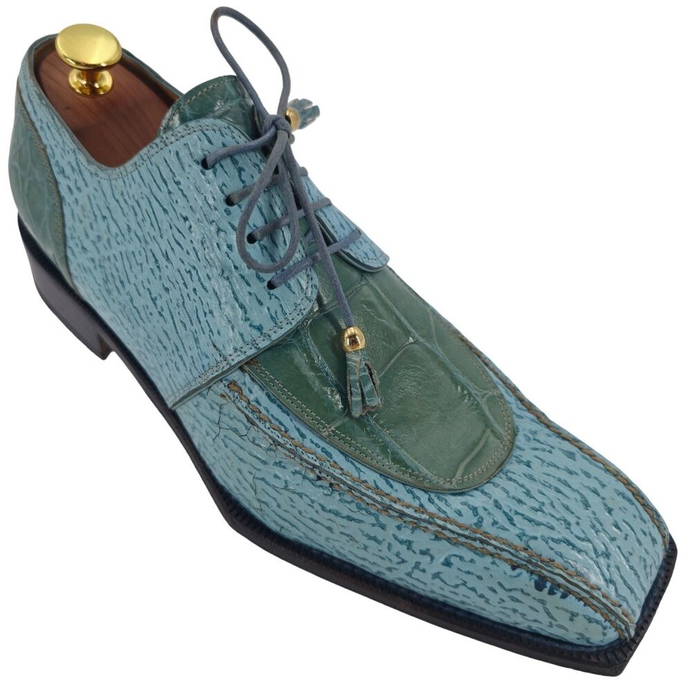 Vintage Mauri Alligator Sharkskin Italy Mens 10M Light Blue Leather Dress Shoes
